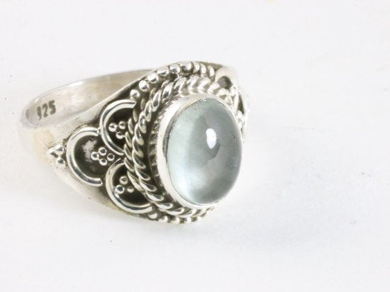 Bewerkte zilveren ring met aquamarijn afbeelding 1