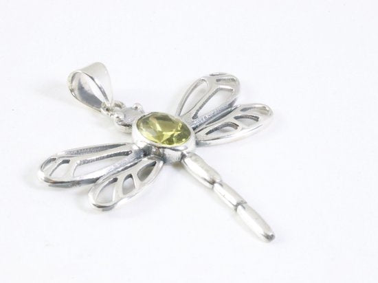 Opengewerkte zilveren libelle hanger met citrien aan ketting afbeelding 2