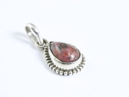Fijne bewerkte druppelvormige zilveren hanger met rhodoniet afbeelding 2