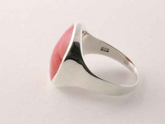 Ovale zilveren ring met rode koraal steen afbeelding 2