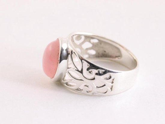 Opengewerkte zilveren ring met rhodochrosiet afbeelding 2