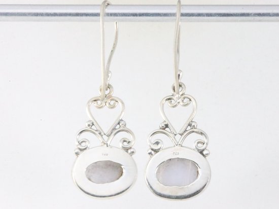 Lange opengewerkte zilveren oorbellen met blauwe lace agaat afbeelding 2