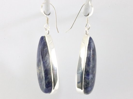 Lange zilveren oorbellen met sodaliet afbeelding 2