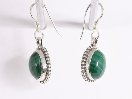 Bewerkte ovale zilveren oorbellen met malachiet afbeelding 2