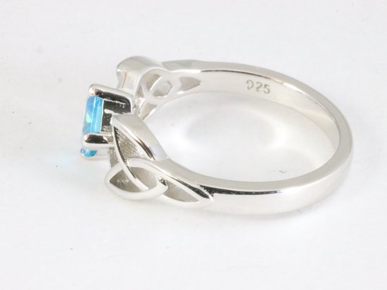 Opengewerkte hoogglans zilveren ring met aquamarijn afbeelding 2