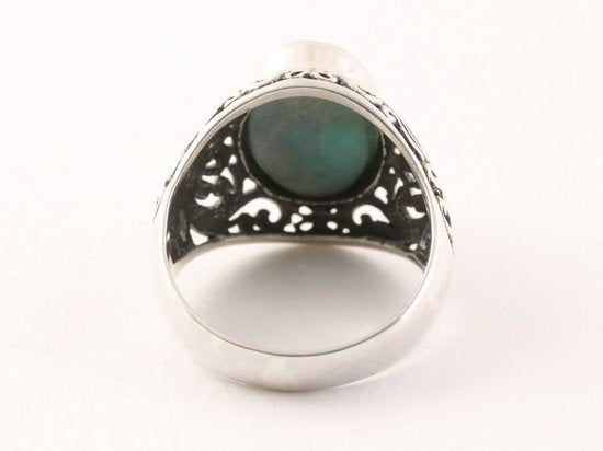 Opengewerkte zilveren ring met larimar afbeelding 3