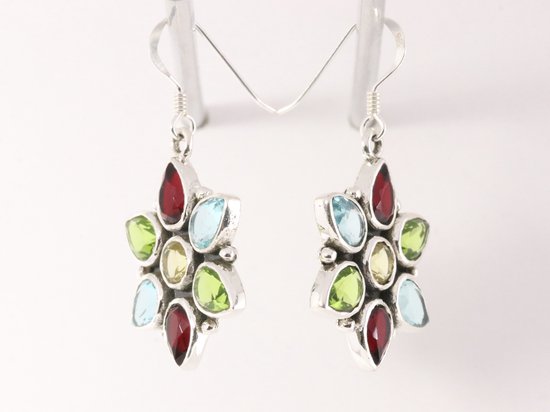 Zilveren oorbellen met multi color edelstenen afbeelding 2