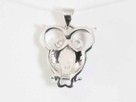 Zilveren uil hanger met welo opaal en witte topaas afbeelding 2