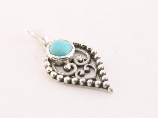 Fijne opengewerkte zilveren hanger met Arizona turkoois aan ketting afbeelding 2