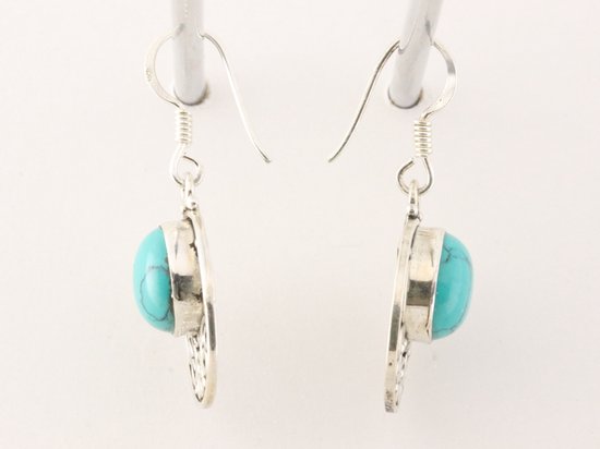 Ronde opengewerkte zilveren oorbellen met turkoois afbeelding 2