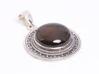 Bewerkte ronde zilveren hanger met rookkwarts afbeelding 2