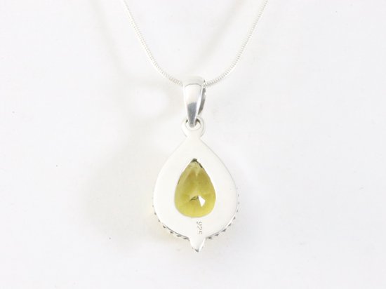 Bewerkte druppelvormige zilveren hanger met citrien aan ketting afbeelding 3
