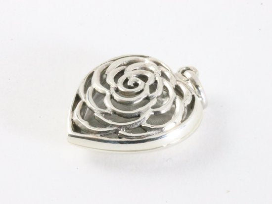 Opengewerkt harvormig zilveren medaillon met roos afbeelding 2