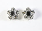 Fijne zilveren oorstekers met onyx en marcasiet afbeelding 1
