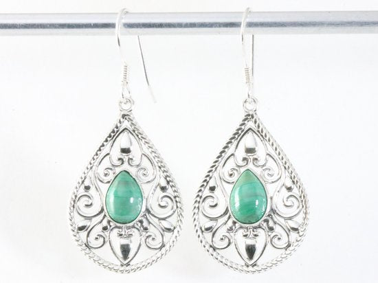 Opengewerkte zilveren oorbellen met malachiet afbeelding 3