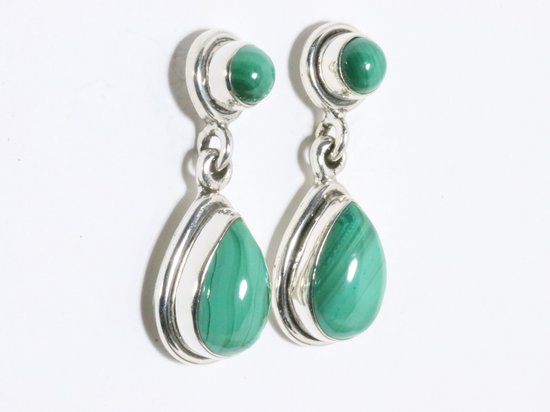 Zilveren oorstekers met malachiet afbeelding 2
