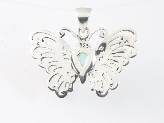 Zilveren vlinder hanger met groene toermalijn afbeelding 3