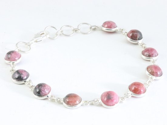 Fijne zilveren armband met rhodoniet afbeelding 2