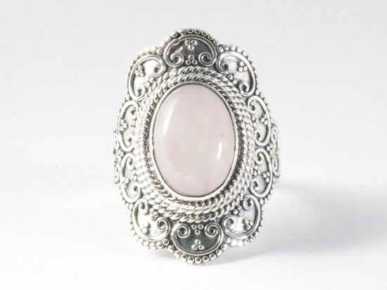 Bewerkte zilveren ring met rozenkwarts afbeelding 4