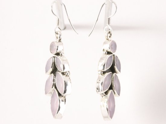Lange zilveren oorbellen met rozenkwarts afbeelding 2