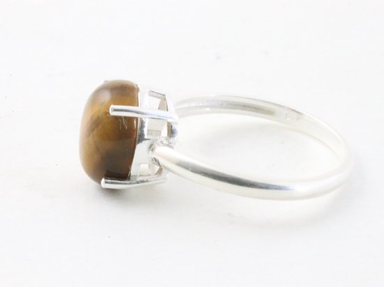 Fijne hoogglans zilveren ring met tijgeroog afbeelding 2