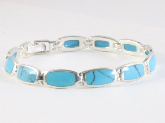 Hoogglans zilveren armband met blauwe turkoois afbeelding 1