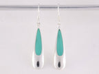 Lange druppelvormige zilveren oorbellen met groene turkoois afbeelding 1