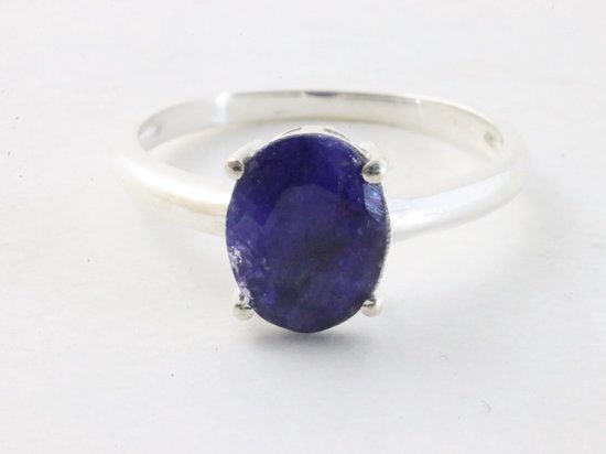 Fijne hoogglans zilveren ring met blauwe saffier afbeelding 4