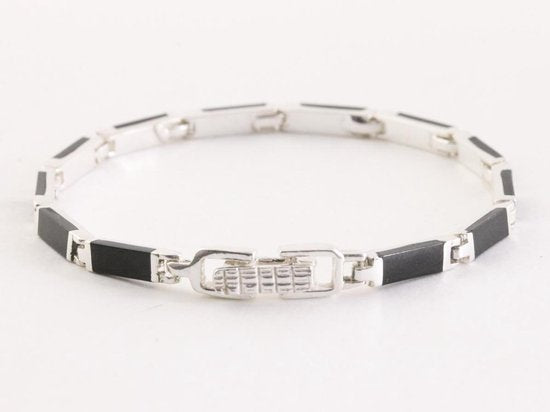 Zilveren schakelarmband met onyx afbeelding 3