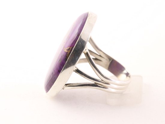 Grote ovale zilveren ring met paarse koperturkoois afbeelding 2