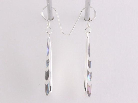 Lange druppelvormige zilveren oorbellen met abalone schelp afbeelding 2