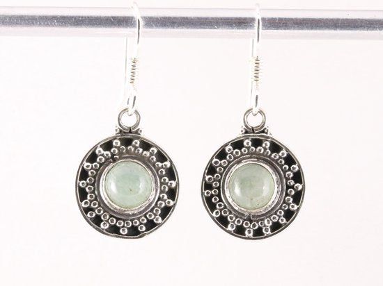 Fijne bewerkte ronde zilveren oorbellen met groene aventurijn afbeelding 4