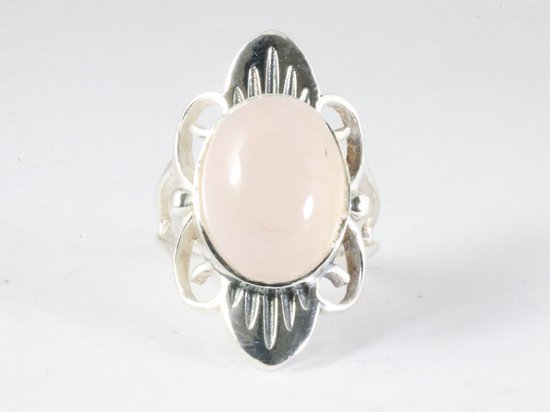 Langwerpige zilveren ring met rozenkwarts afbeelding 4