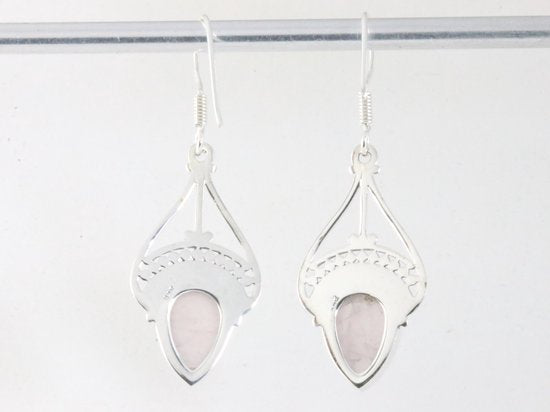 Opengewerkte zilveren oorbellen met rozenkwarts afbeelding 3