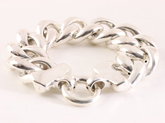 Hoogglans zilveren armband met grote gourmetschakels afbeelding 3