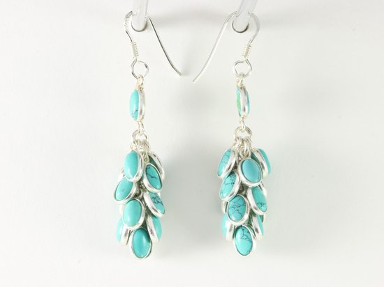 Trosvormige zilveren oorbellen met turkoois afbeelding 2