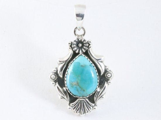 Bewerkte zilveren hanger met Arizona turkoois afbeelding 4