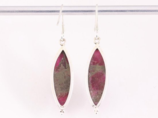 Lange zilveren oorbellen met rode koperturkoois afbeelding 3