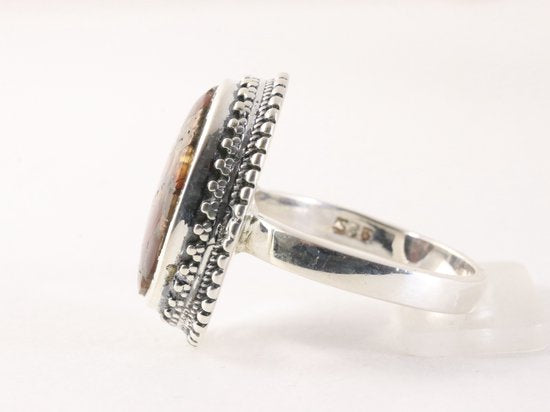 Zware bewerkte zilveren ring met rode koperturkoois afbeelding 2