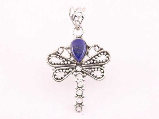Opengewerkte zilveren libelle hanger met lapis lazuli afbeelding 4