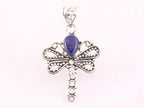 Opengewerkte zilveren libelle hanger met lapis lazuli afbeelding 4