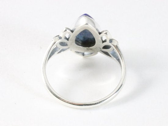 Opengewerkte zilveren lotus bloem ring met lapis lazuli afbeelding 3