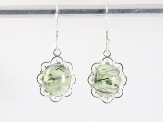 Fijne opengewerkte zilveren oorbellen met prehniet afbeelding 4