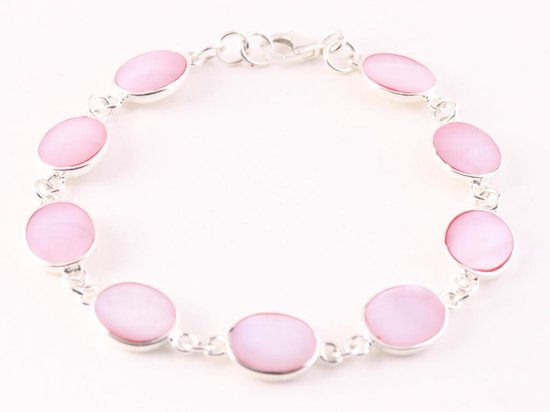 Zilveren armband met roze parelmoer afbeelding 1