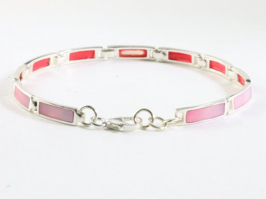 Hoogglans zilveren armband met roze parelmoer afbeelding 2