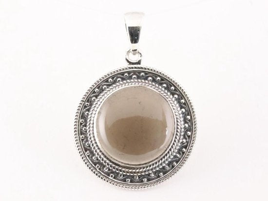 Bewerkte ronde zilveren hanger met rookkwarts afbeelding 1