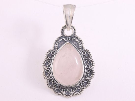 Bewerkte zilveren hanger met rozenkwarts afbeelding 3