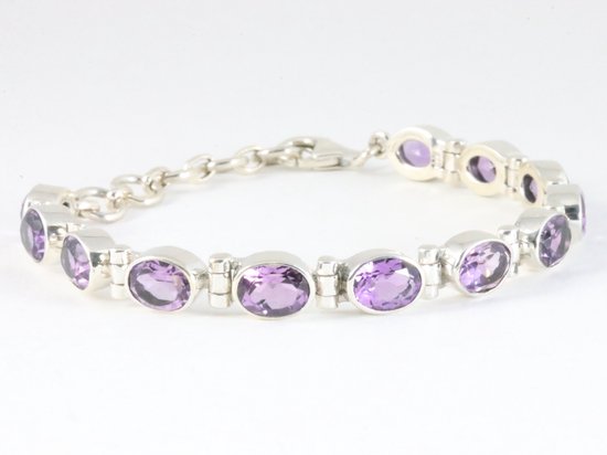 Zware hoogglans zilveren armband met amethist afbeelding 2