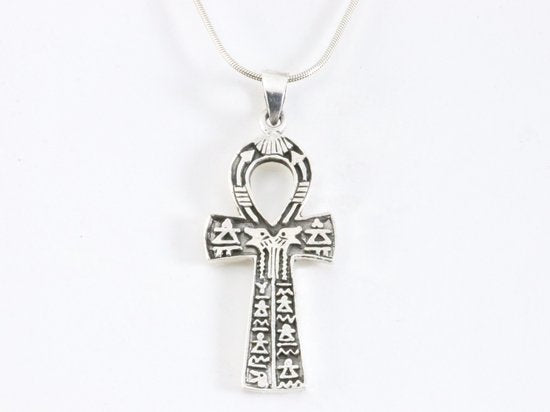 Bewerkte zilveren ankh hanger aan ketting afbeelding 4