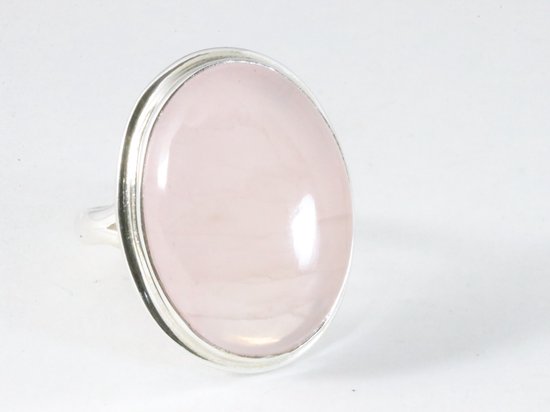 Grote ovale zilveren ring met rozenkwarts afbeelding 1
